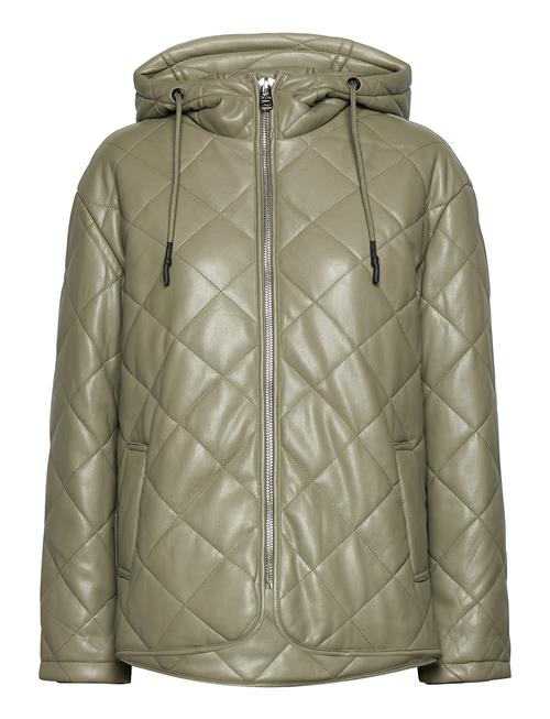 Becky Faux Leather Quilted Short Bomber Jacket Jakke Green