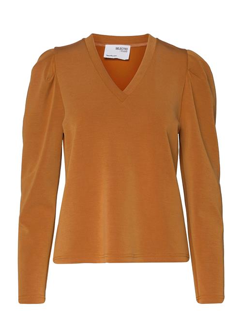 Se Selected Femme Slflora Ls V-Neck Sweat Top B Selected Femme Orange ved Booztlet