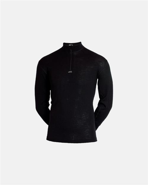 Langærmet undertrøje m. zip | 100 merino uld | Sort