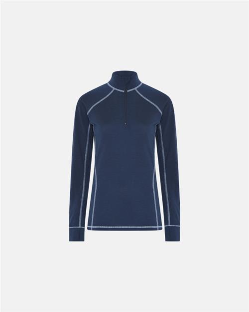 Langærmet t-shirt "half zip" | 100 merino uld | Navy