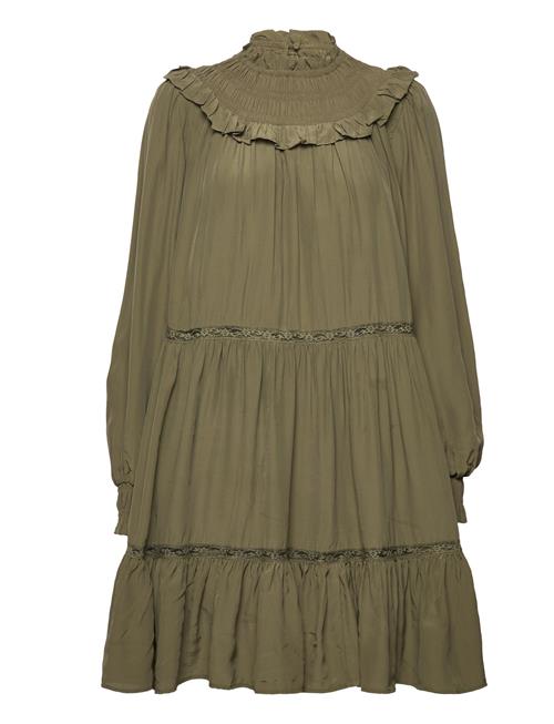 Scotch & Soda Smocked And Tiered Long Sleeved Dress Scotch & Soda Khaki