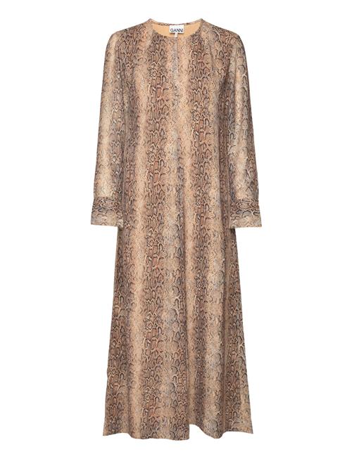 Ganni Printed Light Crepe Ls Maxi Dress Ganni Beige