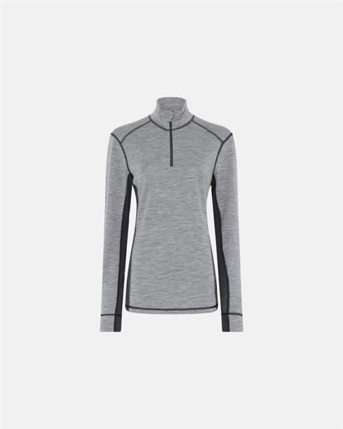 Langærmet t-shirt "half zip" | 100 merino uld | Grå