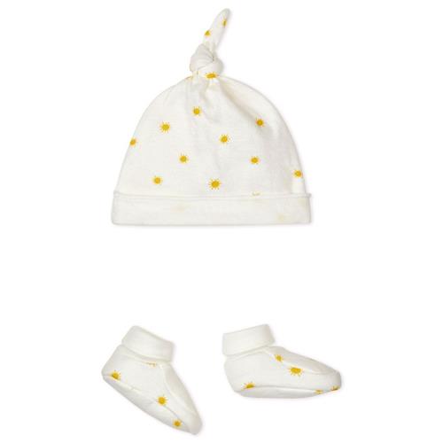 Petit Bateau Printed Hat And Booties Set Cream | Hvid | 12 months