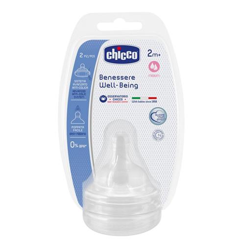 Chicco Sut, Wellbeing, Silikone, Medium, 2 stk. | Hvid | 0-3