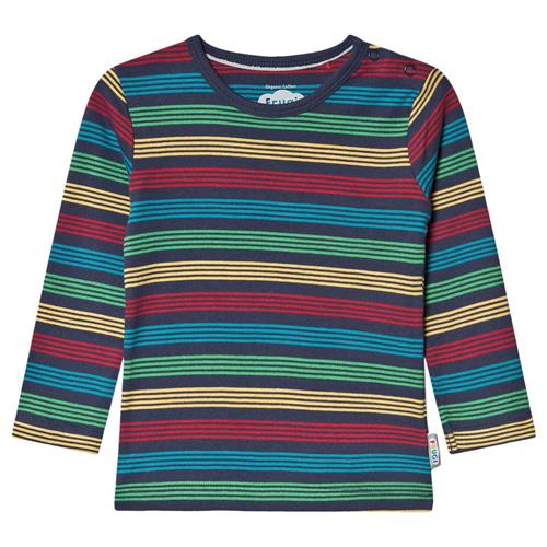 Frugi Favorite T-shirt Tobermory Rainbow Stripe | Marine blå | 0-3 months