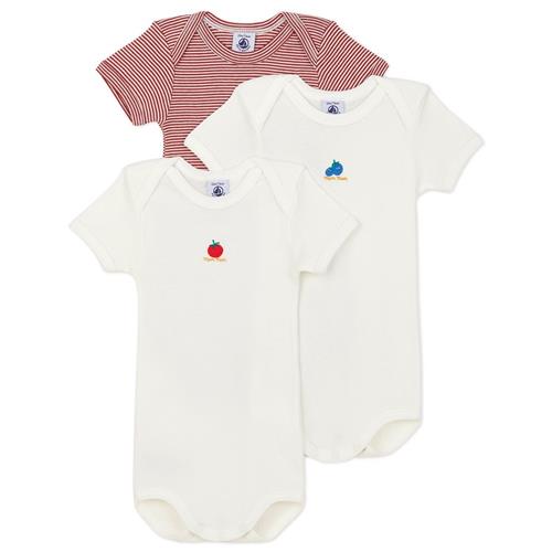 Petit Bateau 3-pak Babybodyer Cremefarvede | Rød | 6 months