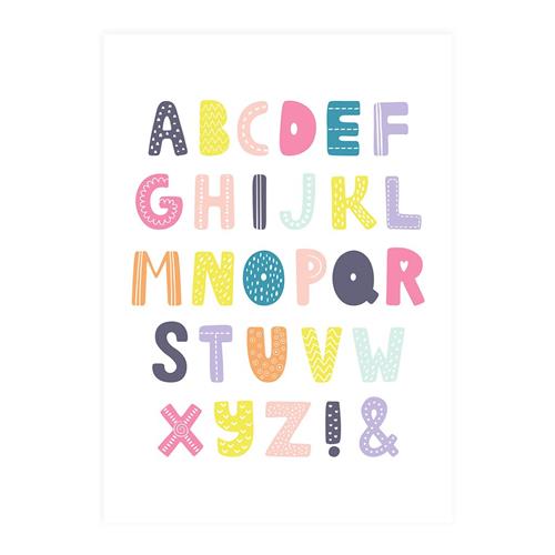 XO Posters Alphabet Multi color Plakat | Lyserød | 0