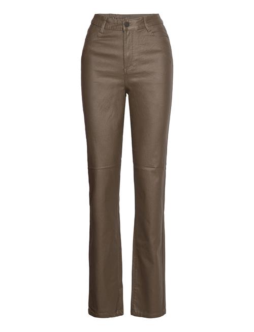 Vicommit Coated Hw Straight Pant-Noos Vila Brown