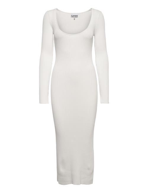 Long Sleeve Low Roundneck Slim Dress Ganni White