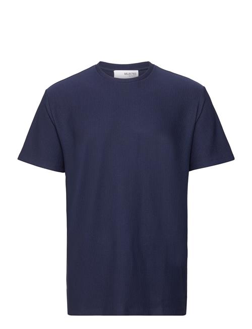 Se Selected Homme Slhrelax-Plisse Tee Ex Selected Homme Navy ved Booztlet