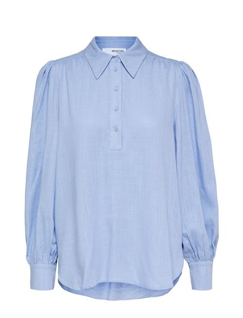 Selected Femme Slfviva Ls Linen Top B Selected Femme Blue