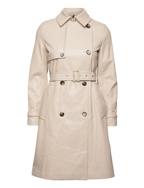 Mango Leather-Effect Trench Coat Mango Cream