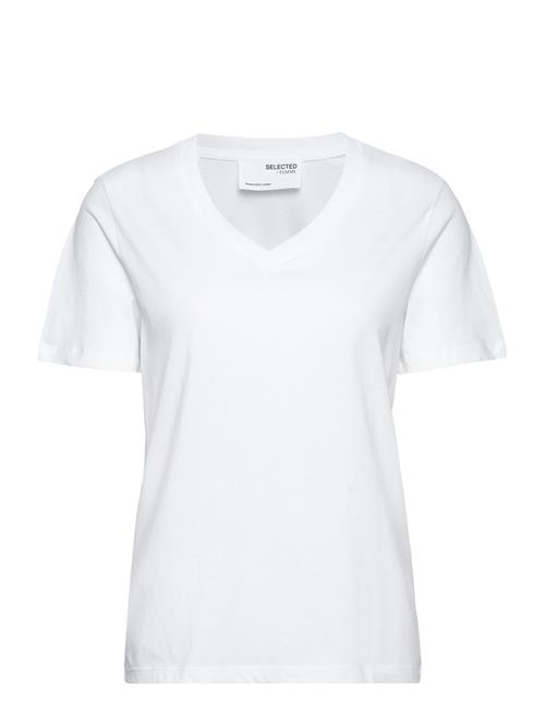 Se Selected Femme Slfessential Ss V-Neck Tee Noos Selected Femme White ved Booztlet