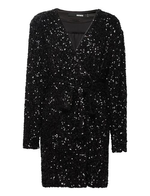 ROTATE Birger Christensen Sequin Wide-Shoulder Wrap Dress ROTATE Birger Christensen Black