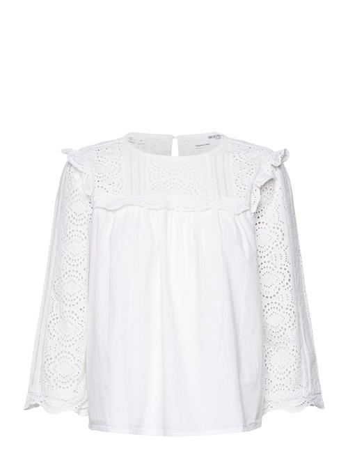 Slfviolette 3/4 Broderi Top B Selected White