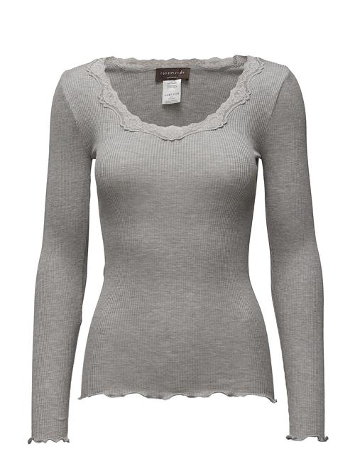 Rwbabette Silk Ls U-Neck Lace T-Shi Rosemunde Grey