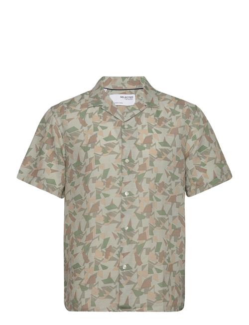 Selected Homme Slhrelax-Geo-Linen Shirt Ss Aop B Selected Homme Khaki