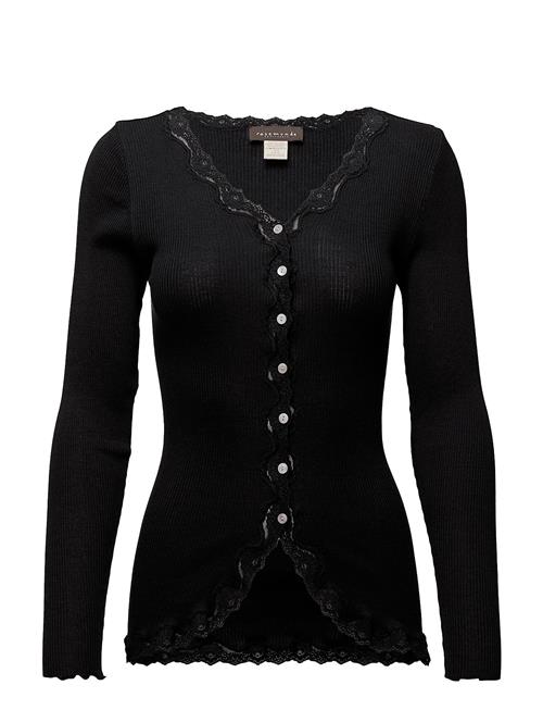 Rwbabette Silk Ls V-Neck Lace Cardi Rosemunde Black