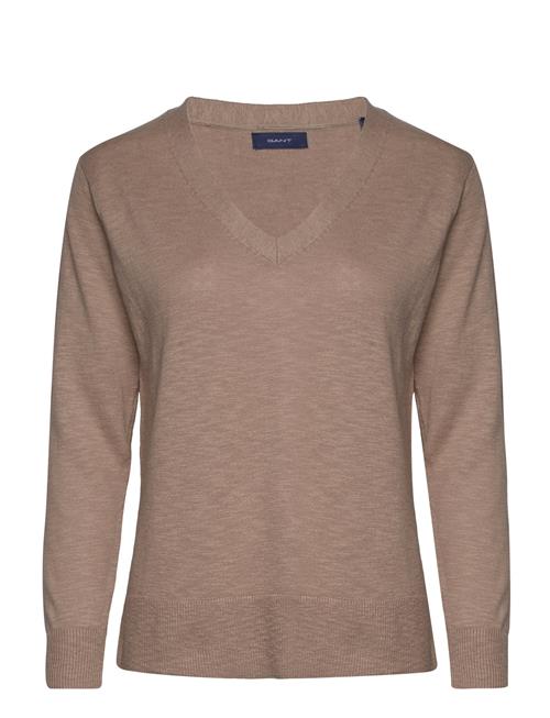 Se GANT Linen-Blend V-Neck GANT Brown ved Booztlet