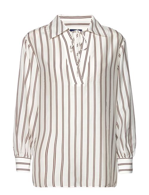 Se GANT Rel V-Neck Stripe Blouse GANT Beige ved Booztlet