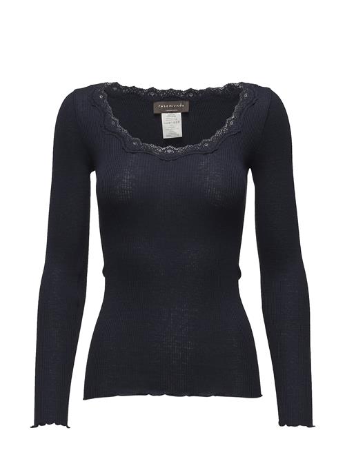 Rwbabette Silk Ls U-Neck Lace T-Shi Rosemunde Navy