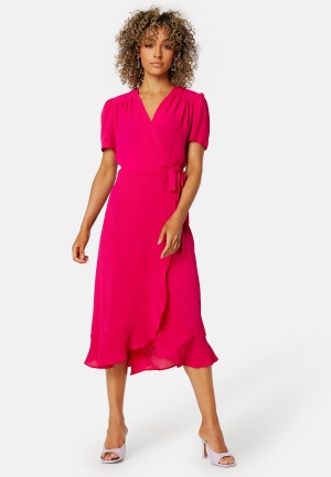 Se John Zack Short Sleeve Wrap Dress Hot Pink XS (UK8) ved Bubbleroom