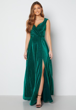 Se Goddiva Glitter Wrap Maxi Dress Emerald L (UK14) ved Bubbleroom