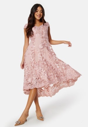 Goddiva Embroidered Lace Dress Blush XL (UK14)