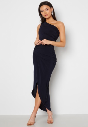 Se John Zack One Shoulder Rouch Dress Navy XS (UK8) ved Bubbleroom