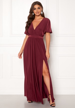 Se Goddiva Flutter Sleeve Maxi Dress Berry XS (UK8) ved Bubbleroom