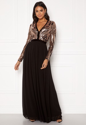 Se Goddiva Deep V Sequin Maxi Dress Champagne XS (UK8) ved Bubbleroom