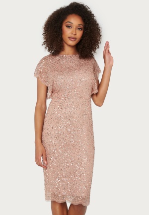 Se AngelEye Scallop Sequin Midi Dress Rose Gold L (UK14) ved Bubbleroom