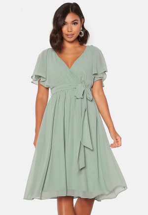 Goddiva Flutter Chiffon Midi Dress Green M (UK12)