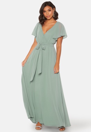 Se Goddiva Flutter Chiffon Dress Sage Green M (UK12) ved Bubbleroom