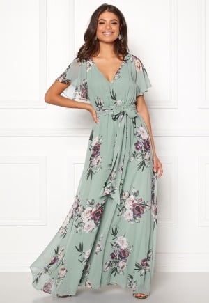 Goddiva Flutter Floral Maxi Dress Duck Egg XXS (UK6)