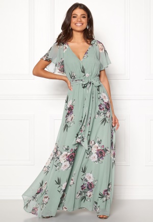 Se Goddiva Flutter Floral Maxi Dress Dusty green M (UK12) ved Bubbleroom