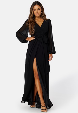 Se Goddiva Long Sleeve Chiffon Dress Black XXS (UK6) ved Bubbleroom