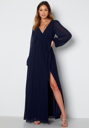 Goddiva Long Sleeve Chiffon Dress Navy S (UK10)