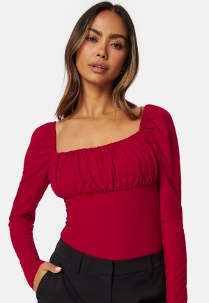 BUBBLEROOM Square Neck Long Sleeve Top Red XS