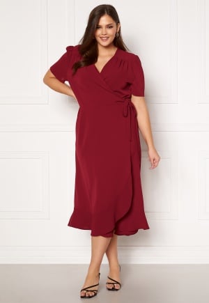 Se John Zack Curve Short Sleeve Wrap Frill Curve Dress Wine 44 (UK16) ved Bubbleroom