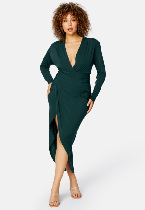 Se John Zack Curve Long Sleeve Rouch Curve Dress Forest Green 50 (UK22) ved Bubbleroom