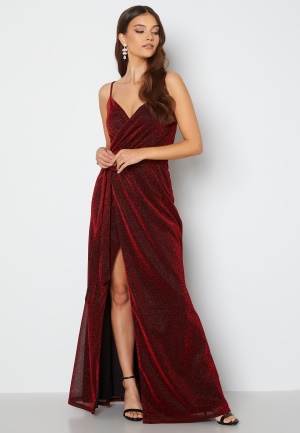 Se Goddiva Glitter Wrap Front Maxi Dress Red XS (UK8) ved Bubbleroom