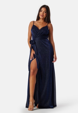 Se Goddiva Glitter Wrap Front Maxi Dress Navy L (UK14) ved Bubbleroom