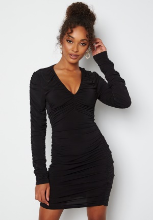 Se John Zack Rouched V Neck Mini Dress Black XL (UK16) ved Bubbleroom