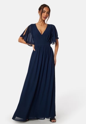 Bubbleroom Occasion Butterfly Sleeve Chiffon Gown Navy 34