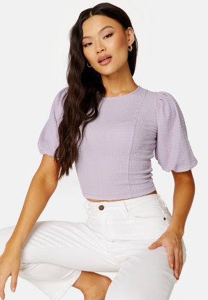 Se BUBBLEROOM Piper puff sleeve top Light lilac XL ved Bubbleroom