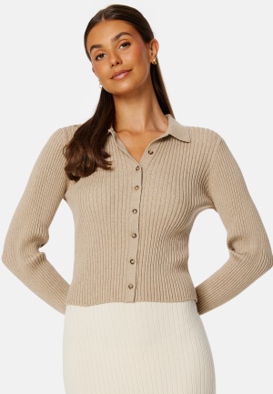 Se BUBBLEROOM Zadie knitted cardigan Beige melange XL ved Bubbleroom