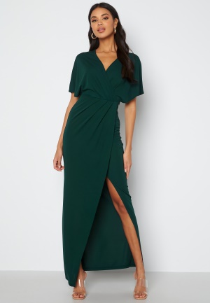 Se Bubbleroom Occasion Wrap Slit Maxi Dress Dark green 38 ved Bubbleroom