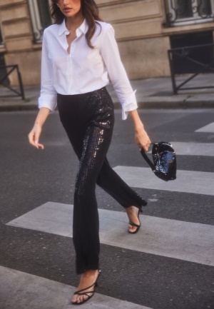 Se BUBBLEROOM Sequin Trousers Black L ved Bubbleroom